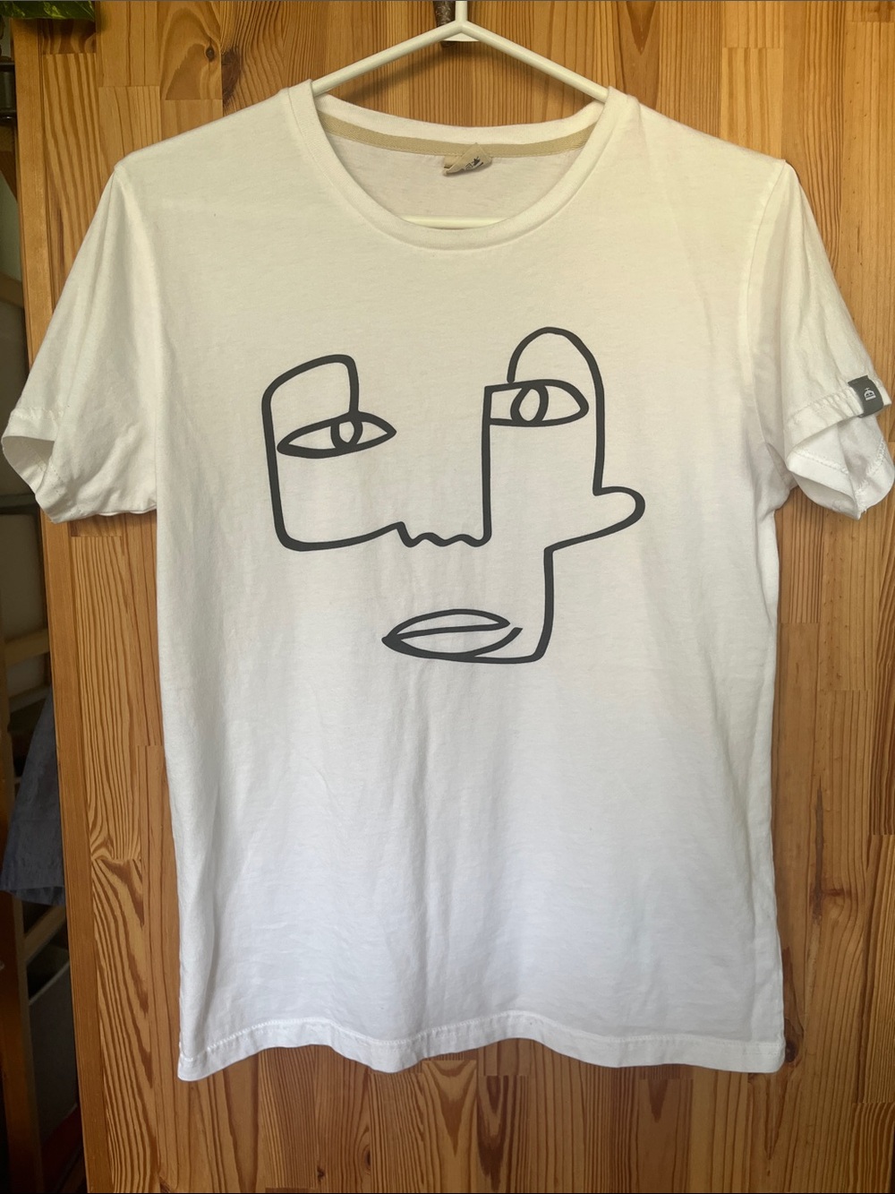 White Graphic Crewneck T-Shirt with Abstract Face Print